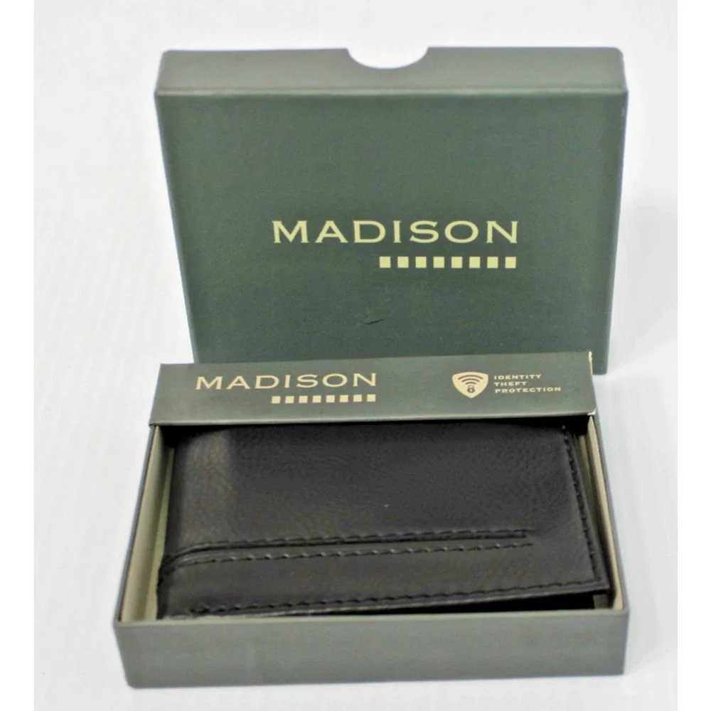 New Madison Men's Wallet, Black, With RFID Protection, Genuine Leather, Boxed
